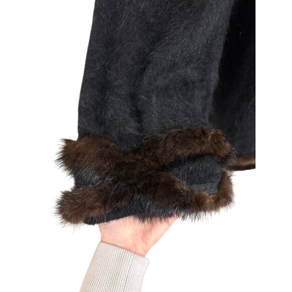 Vintage Cache Fur Trimmed Luxe Winter Wrap Coat Sweater Jacket Made In Korea - Picture 6 of 12